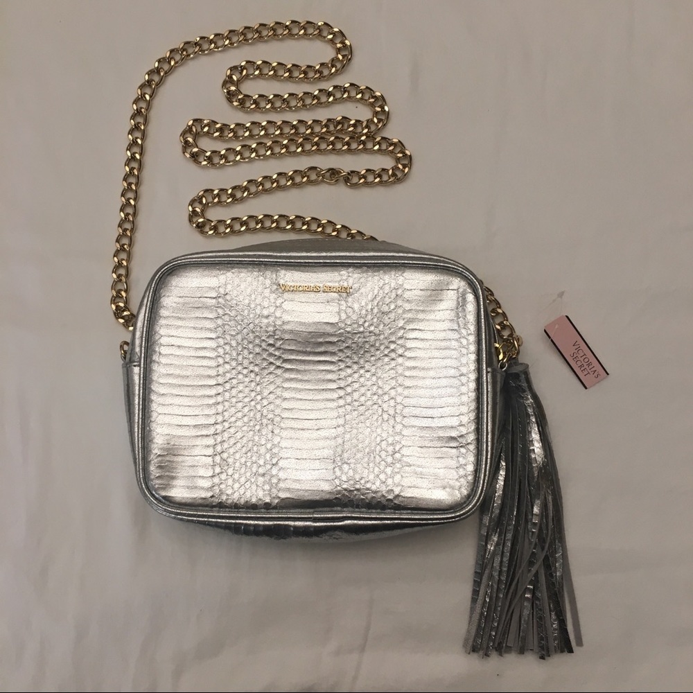 Victoria’s Secret silver snake print bag w/ tassel
